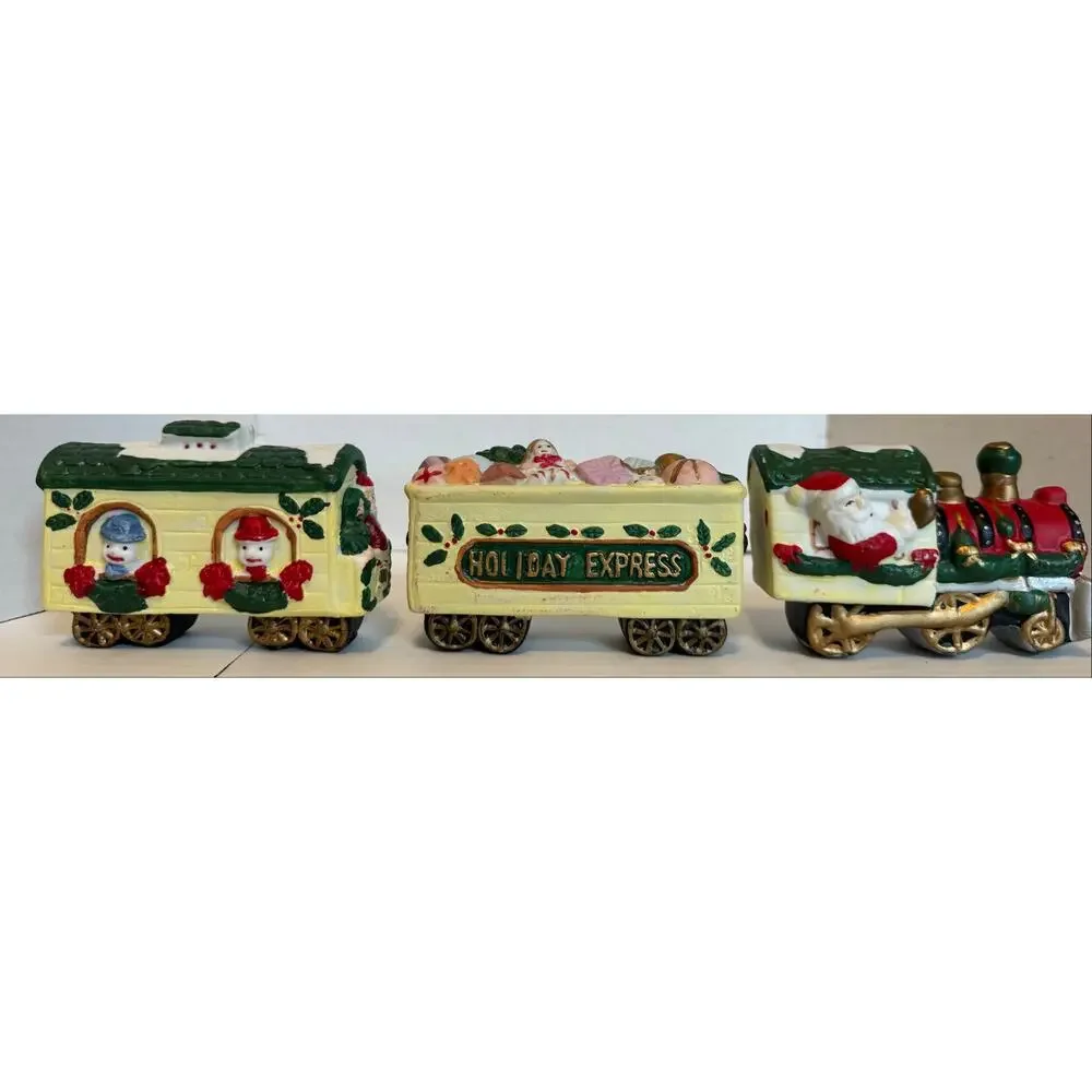World Bazaars Holiday Express Train Set Hand Painted Porcelain Christmas 3 Pc